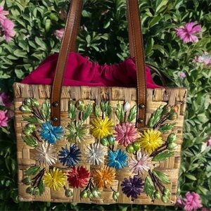 Patricia Nash Meliti Specialty Woven Floral Straw Bag